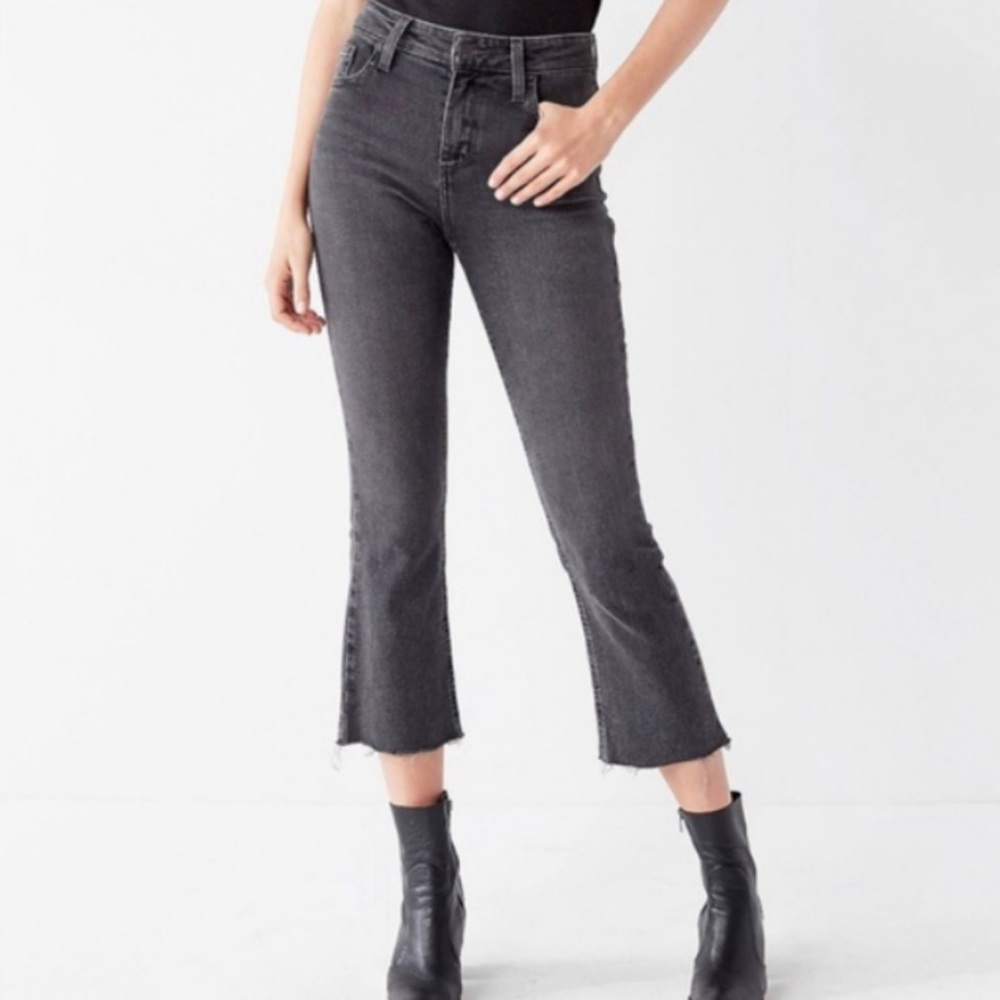 Black kick flare higj rise cropped jeans BDG